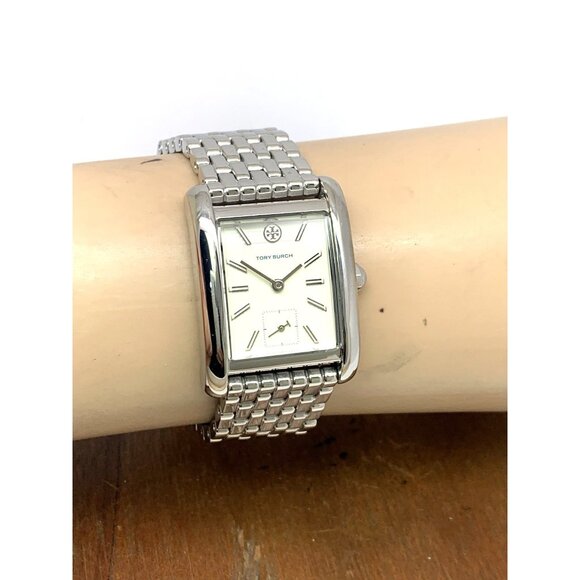 Tory Burch Women's Watch TBW1069 Eleanor Quartz Cream Dial Silver Steel Tank - Picture 10 of 13